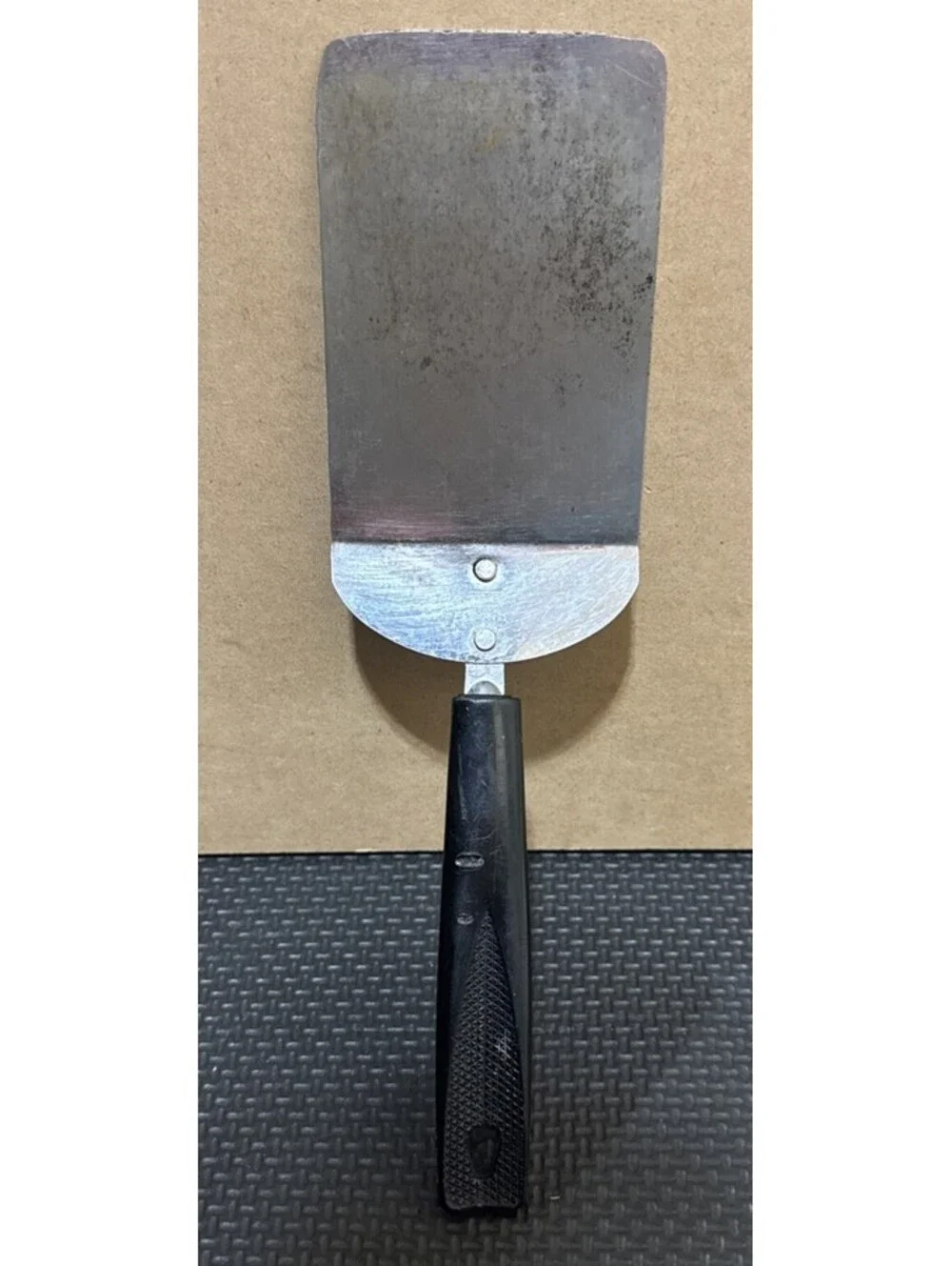 Vintage EKCO Black Handle Spatula Turner Flipper 10” Chromium Plated Melt Marks
